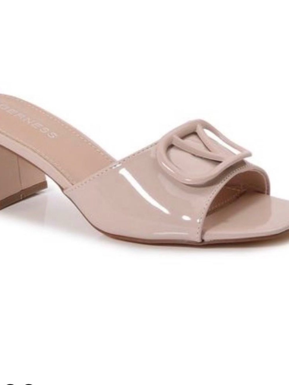 Patent Nude Slide Mule with Decorative Buckle